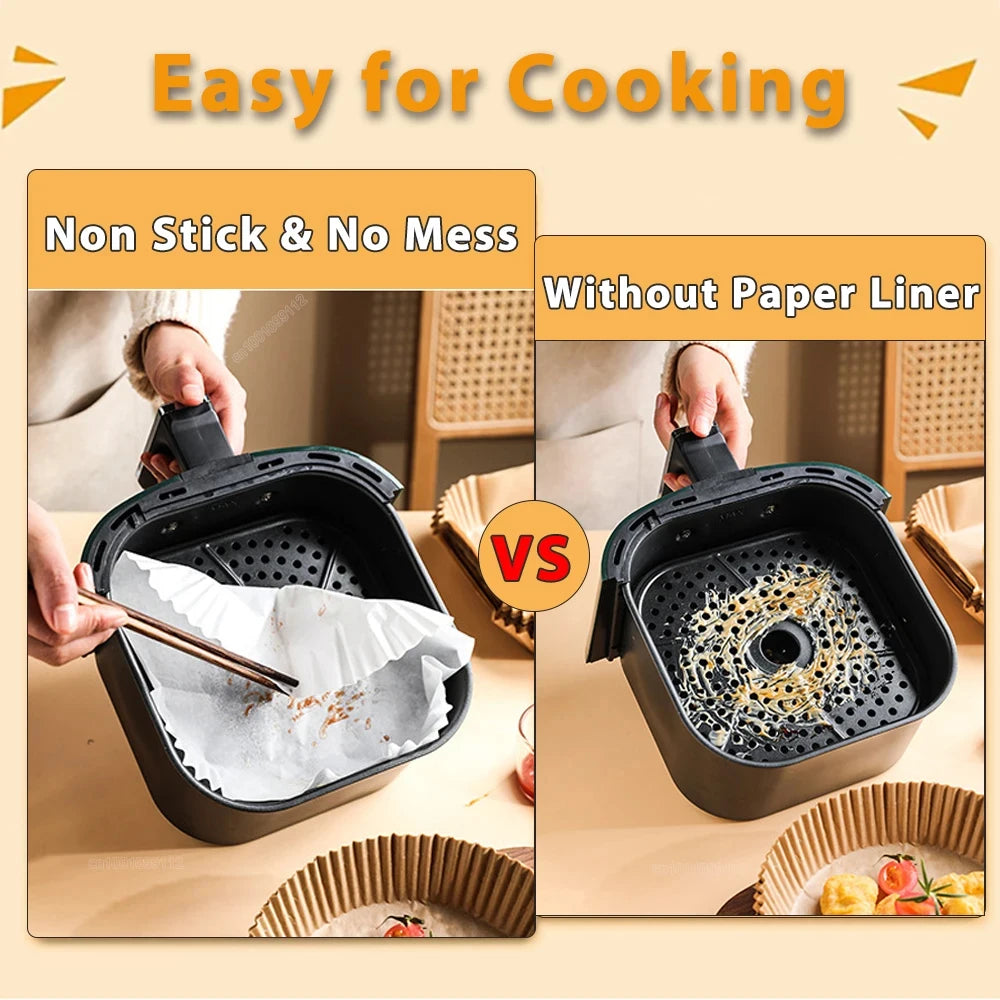 HomeTaste Air Fryer Paper Liners – 50/100pcs Non-Stick Disposable Sheets