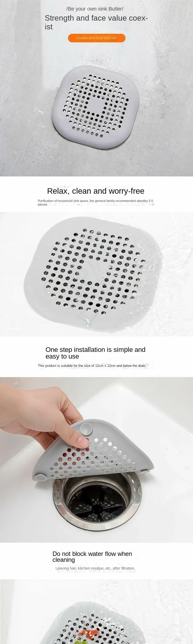HomeTaste Silicone Drain Cover – Hair Filter & Odor Blocker