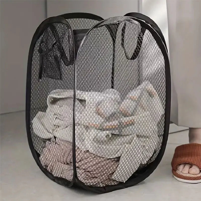 HomeTaste™ Foldable Mesh Laundry Basket – Large Capacity Storage