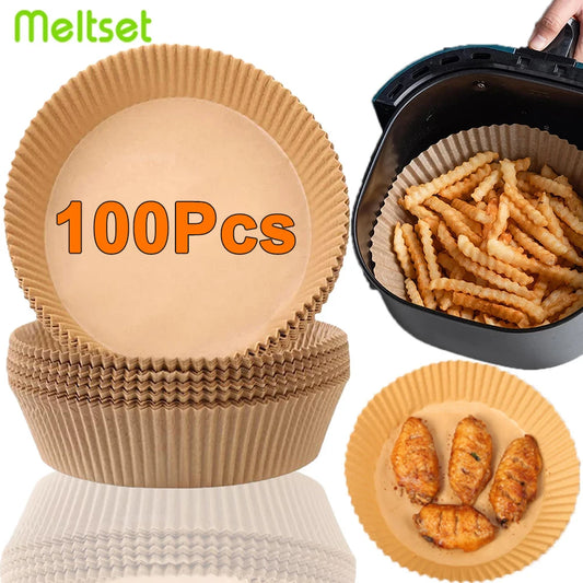 HomeTaste Air Fryer Paper Liners – 50/100pcs Non-Stick Disposable Sheets
