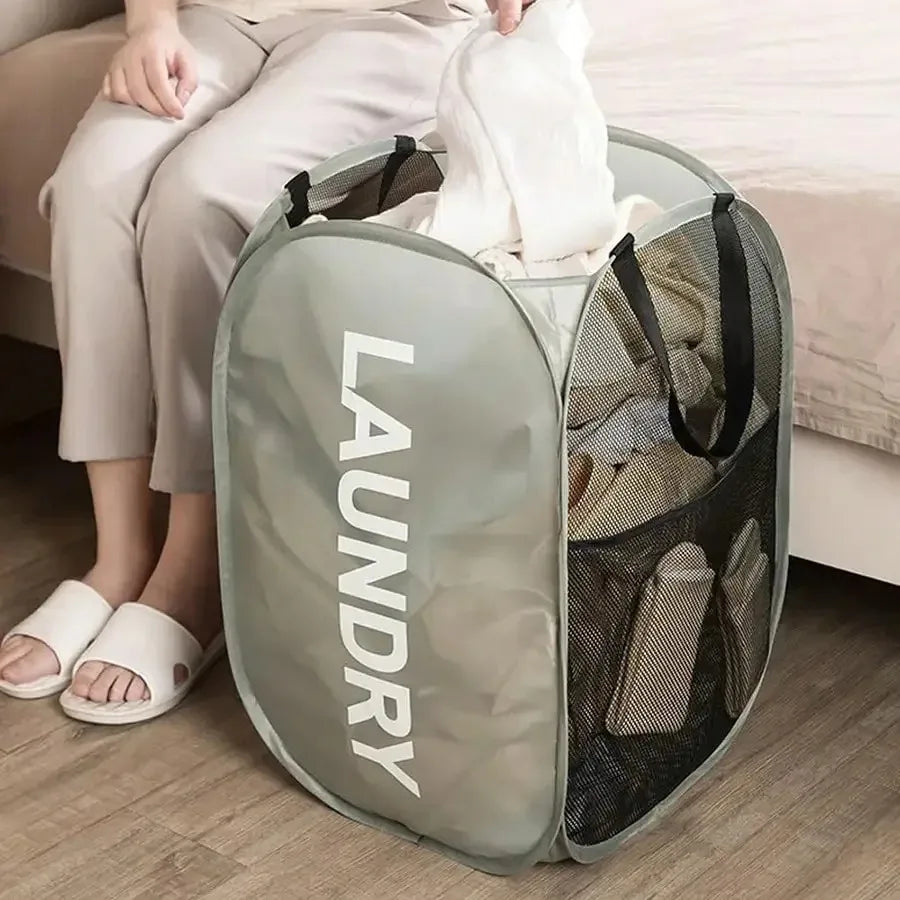 HomeTaste™ Foldable Mesh Laundry Basket – Large Capacity Storage