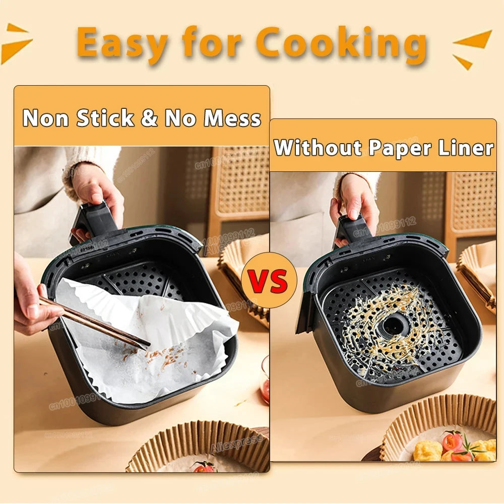 HomeTaste Air Fryer Paper Liners – 50/100pcs Non-Stick Disposable Sheets