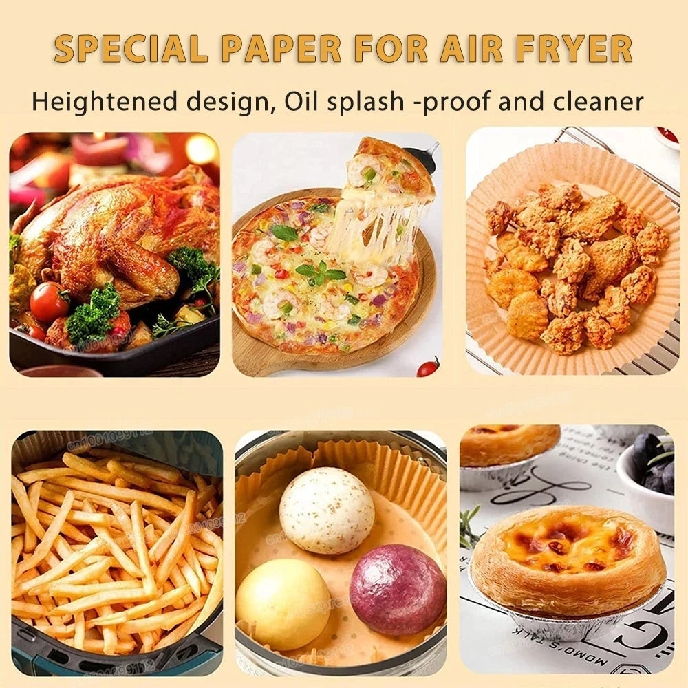 HomeTaste Air Fryer Paper Liners – 50/100pcs Non-Stick Disposable Sheets
